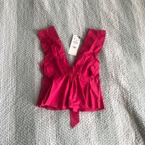 NWT Zara Deep V Top - Size M (Pink)